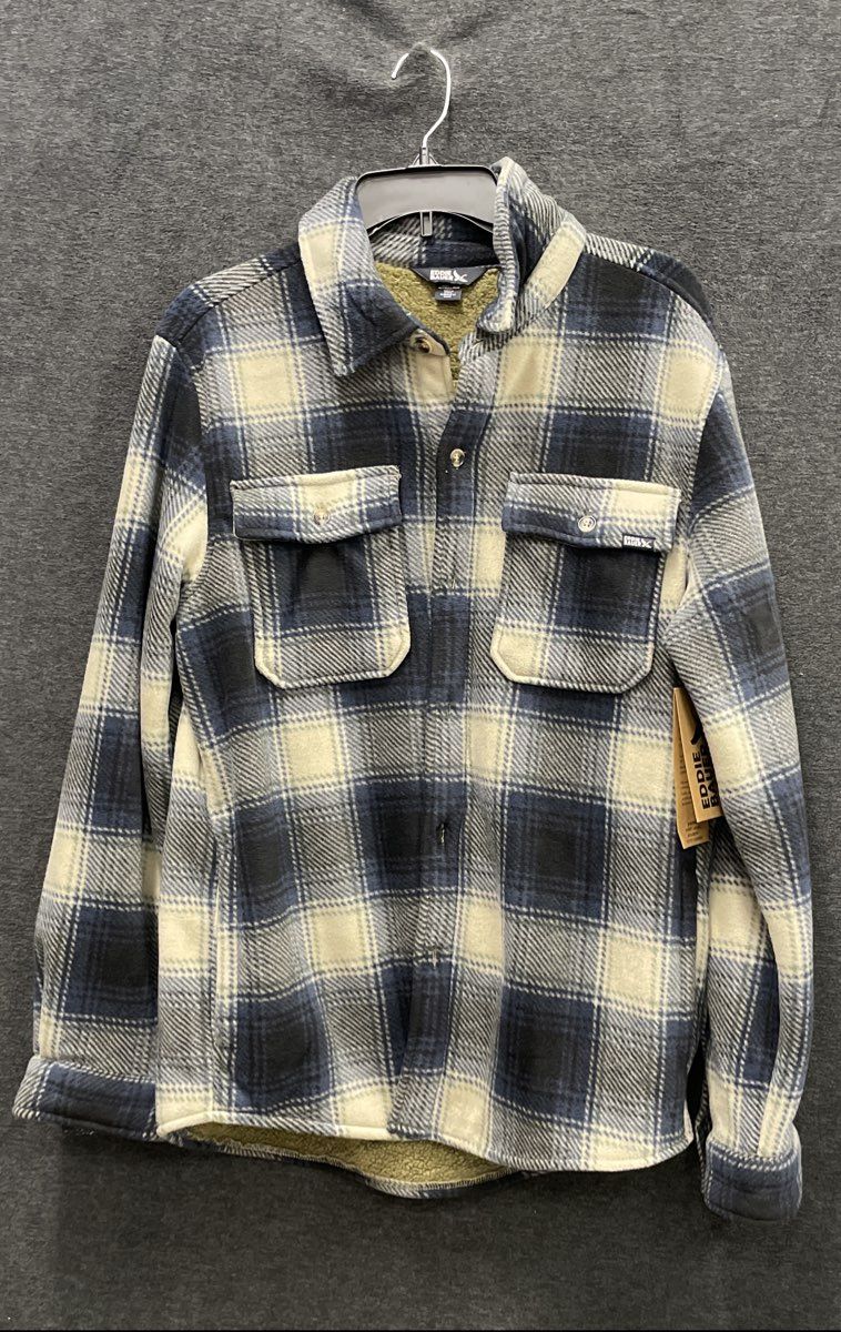 Eddie Bauer Men's Blue Cream Plaid Sherpa Lined Fleece Shirt Jacket NWT Sz M