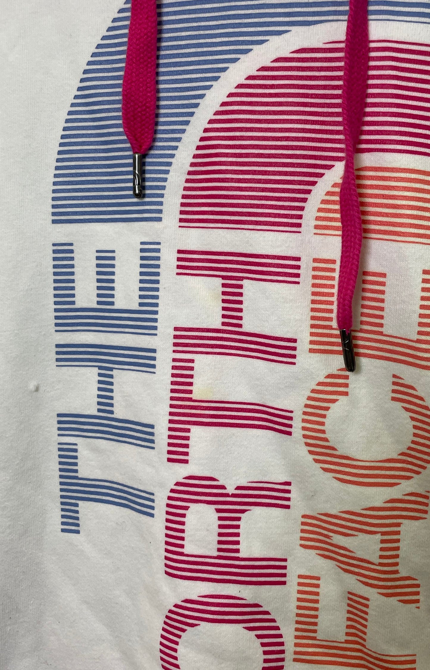 The North Face Women's White Pink Striped Fleece Pullover Hoodie Sz L