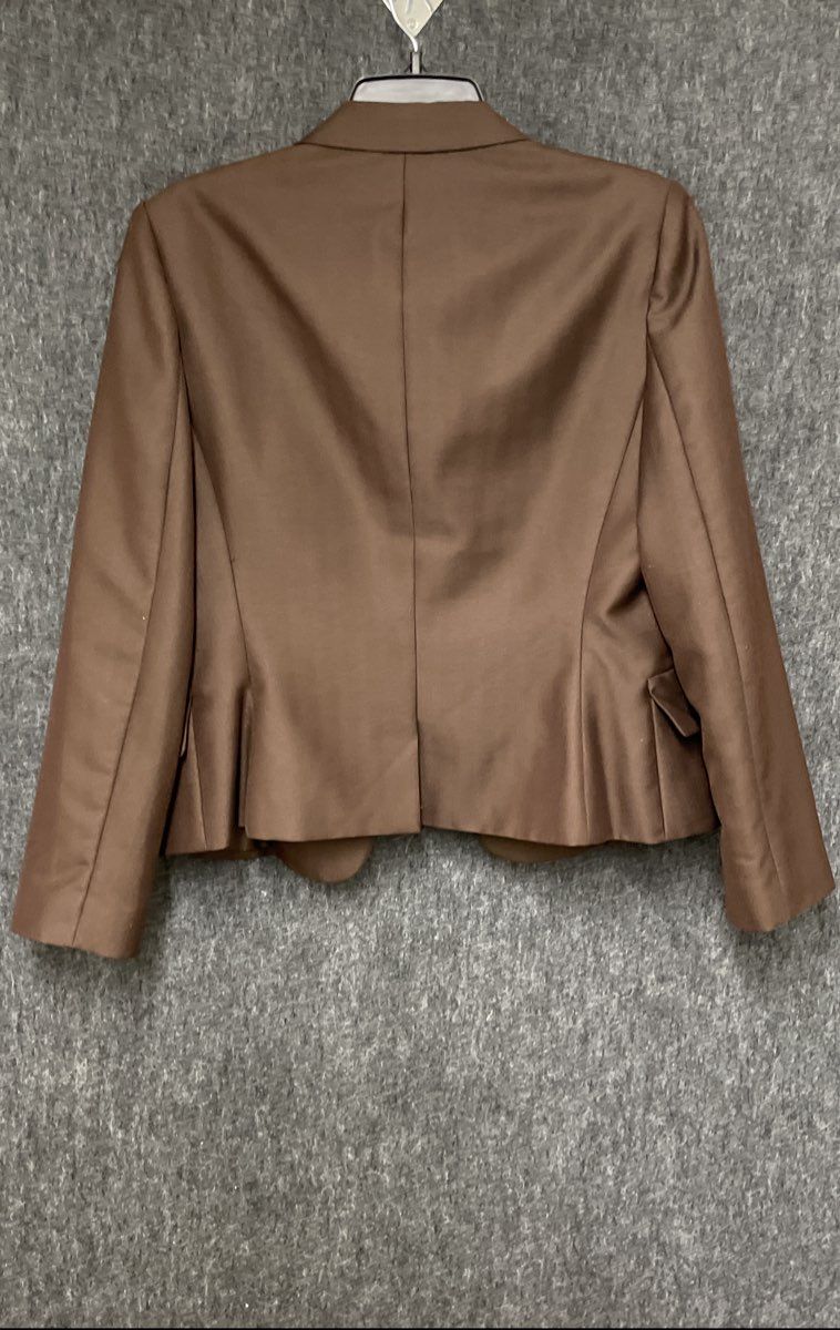 Calvin Klein Women's Brown Herringbone 3-Button Blazer Jacket Petite Sz 12P