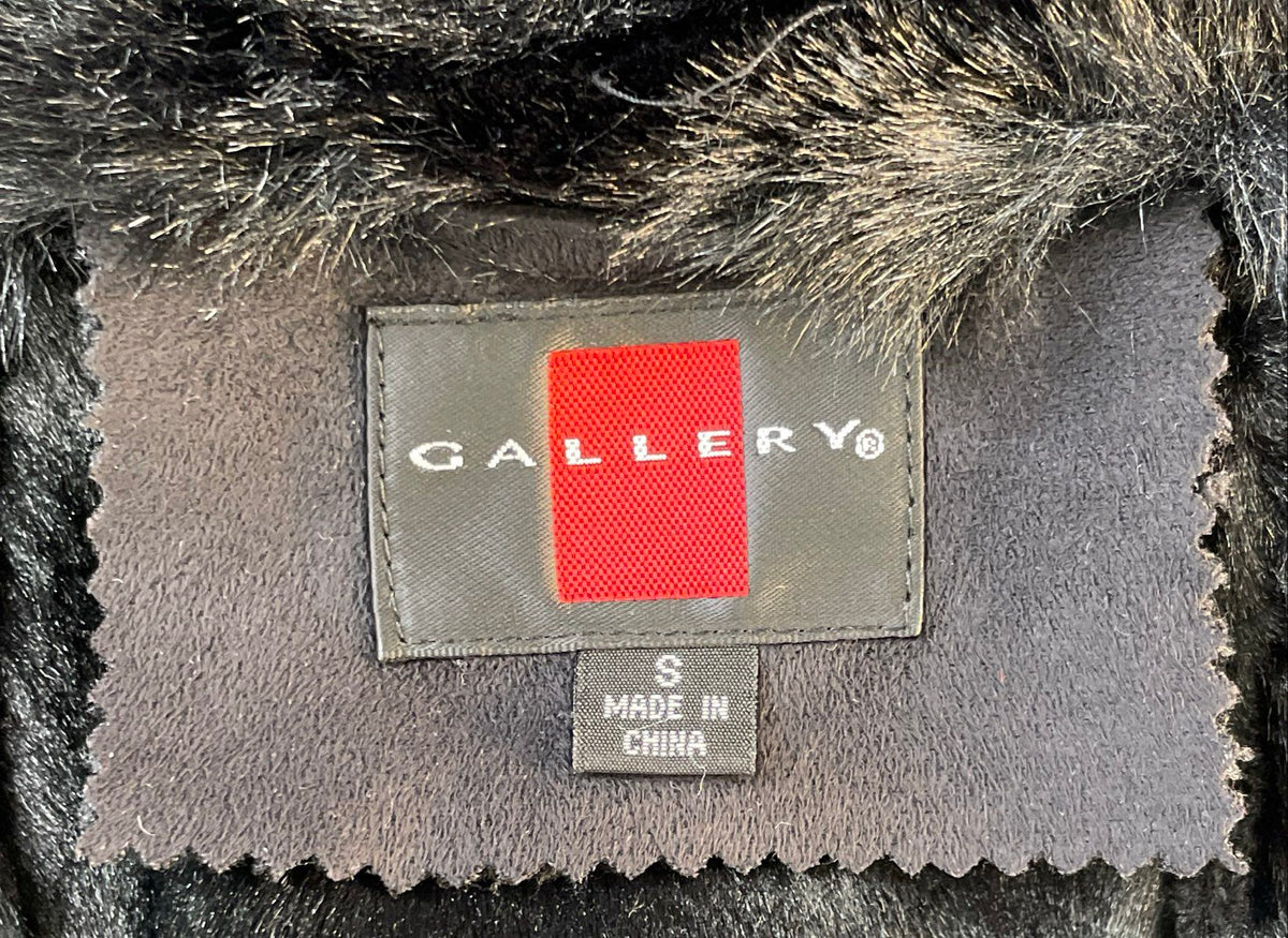 Gallery Women's Black Suede Faux-Fur Lined Winter Trench Coat Sz S