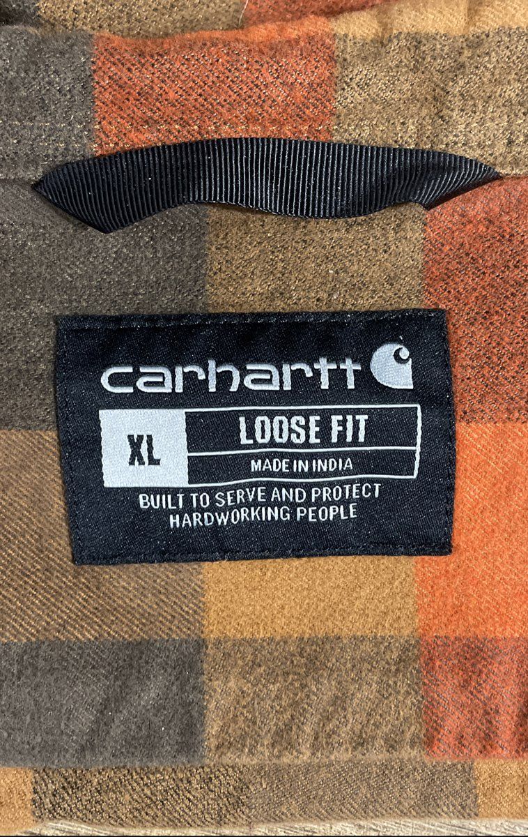 Carhartt Men's Orange Brown Plaid Loose Fit Heavyweight Flannel Shirt Sz XL