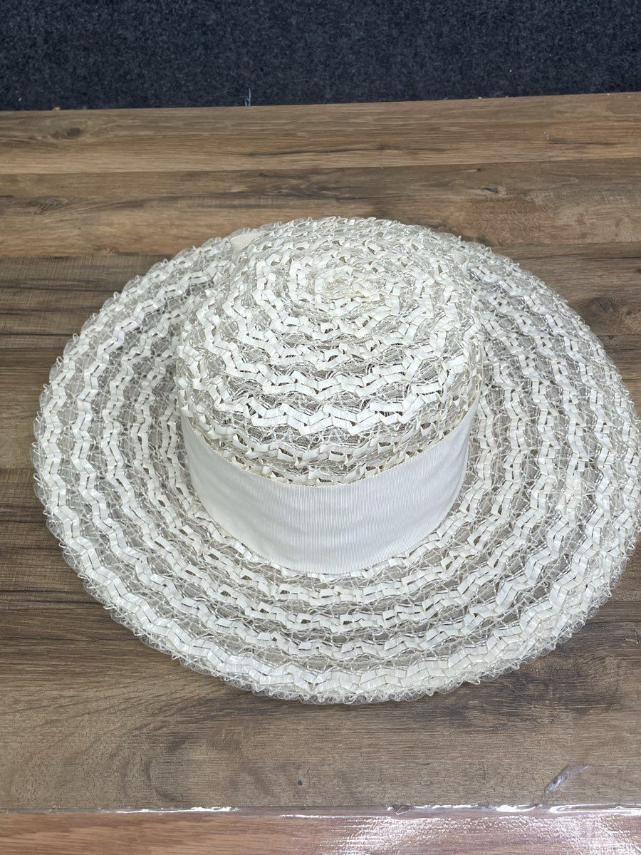 Vintage 60s Phipps New York Paris Wide Brim Woven Straw Sun Hat with Bow Sz OS