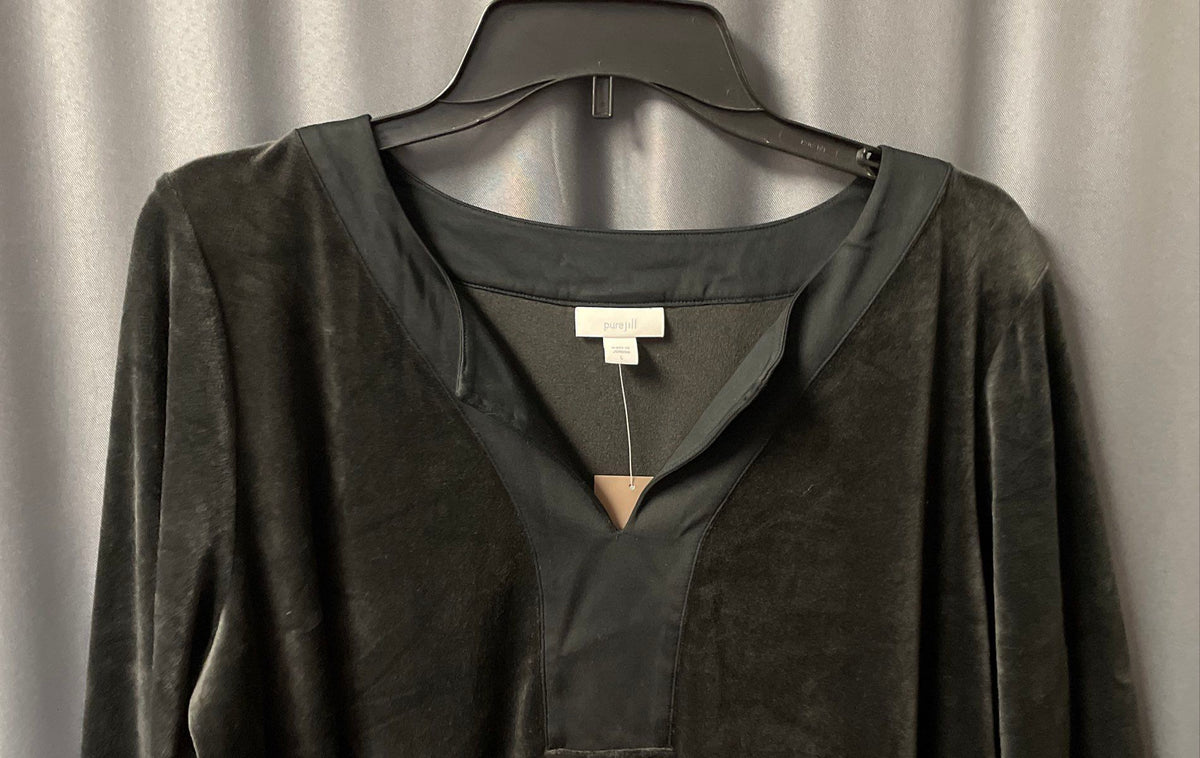 Pure Jill Women's Black Velour V-Neck Long Sleeve Top Sz L NWT