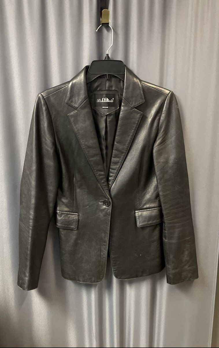 Lia Bell Women's Black Sheepskin Leather Blazer Jacket Single Button Sz S