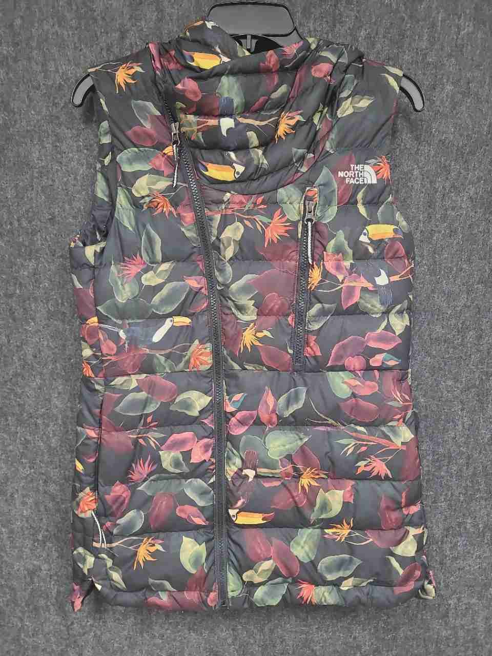 The North Face Women's Toucan Floral Puffer Vest Hooded Goose Down Sz XS