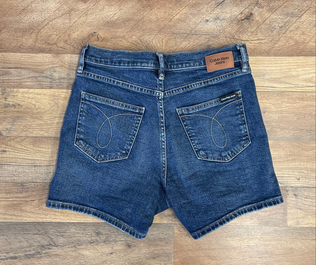 Calvin Klein Jeans Women's Dark Wash Blue Denim Shorts High Rise Omega Sz 6
