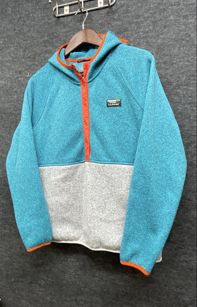 L.L. Bean Women's Colorblock Fleece Hoodie Teal/Gray Sz L REG