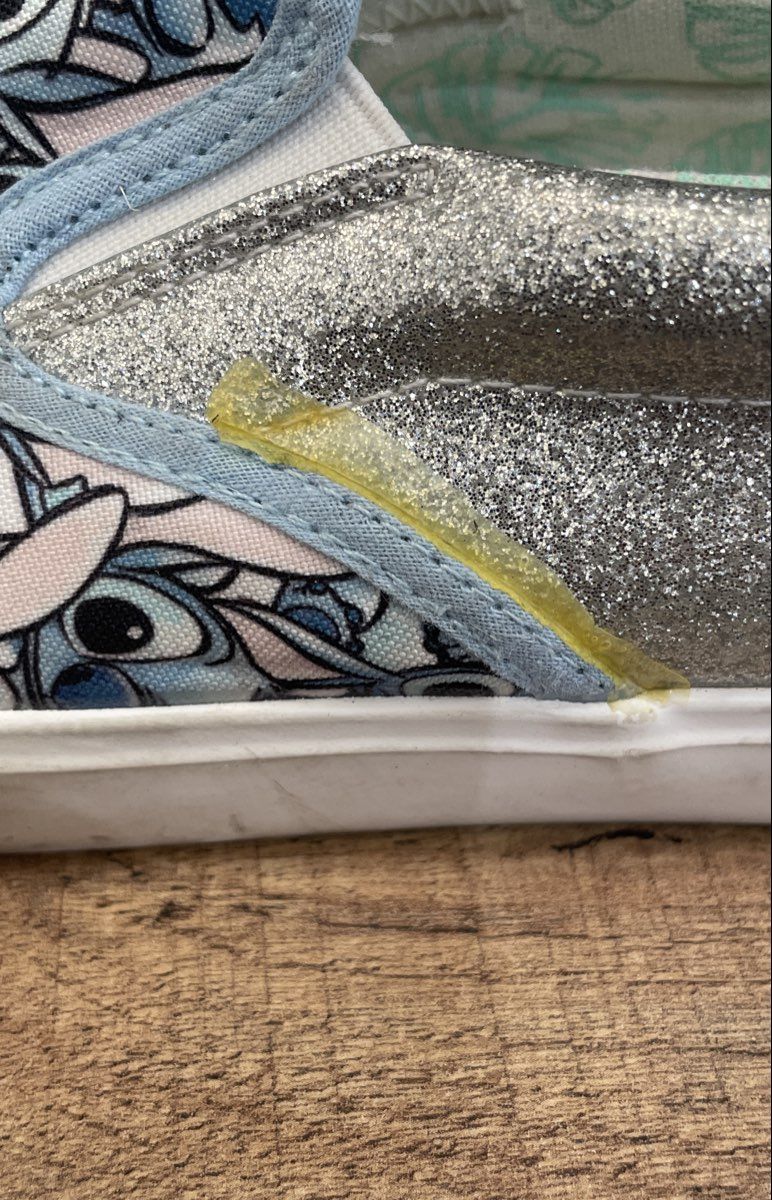 Disney Lilo & Stitch Silver Glitter Slip-On Sneakers Size 6