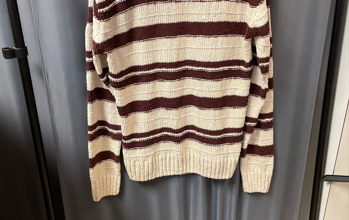 Zara Men's Brown White Striped Chunky Cotton Blend Crewneck Sweater Sz L