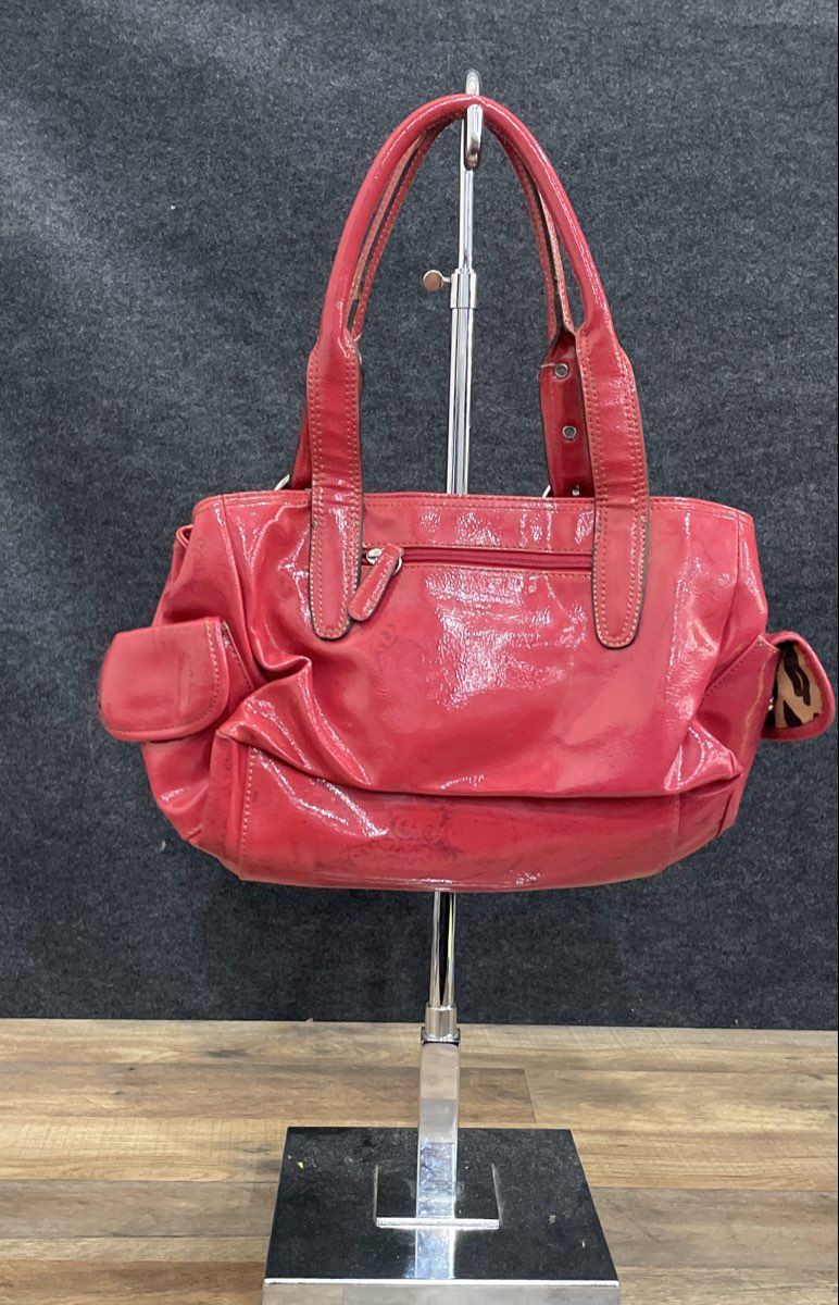 Franco Sarto Red Patent Leather Shoulder Bag Turn Lock Silver Hardware