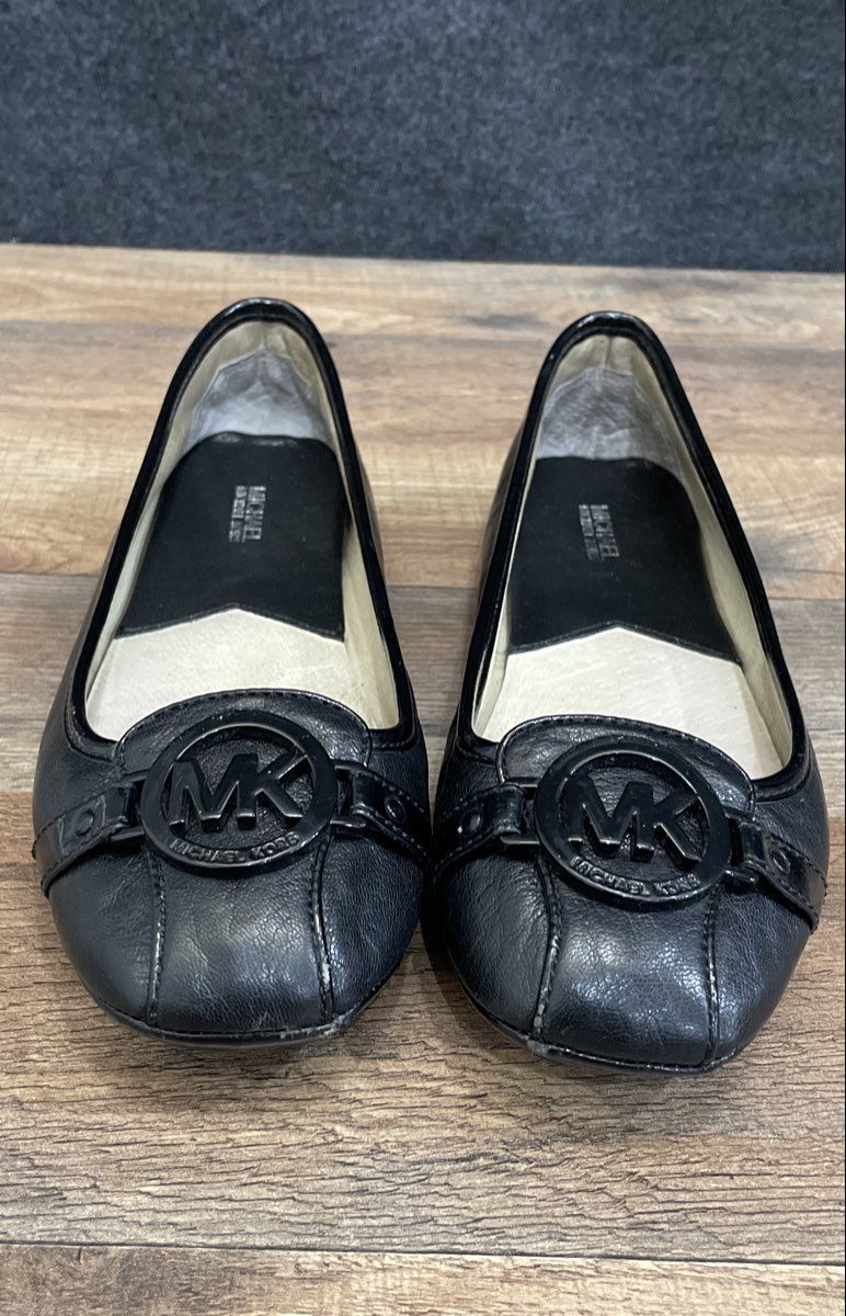 Michael Kors Fulton Black Leather Logo Ballet Flats Women's Size 8