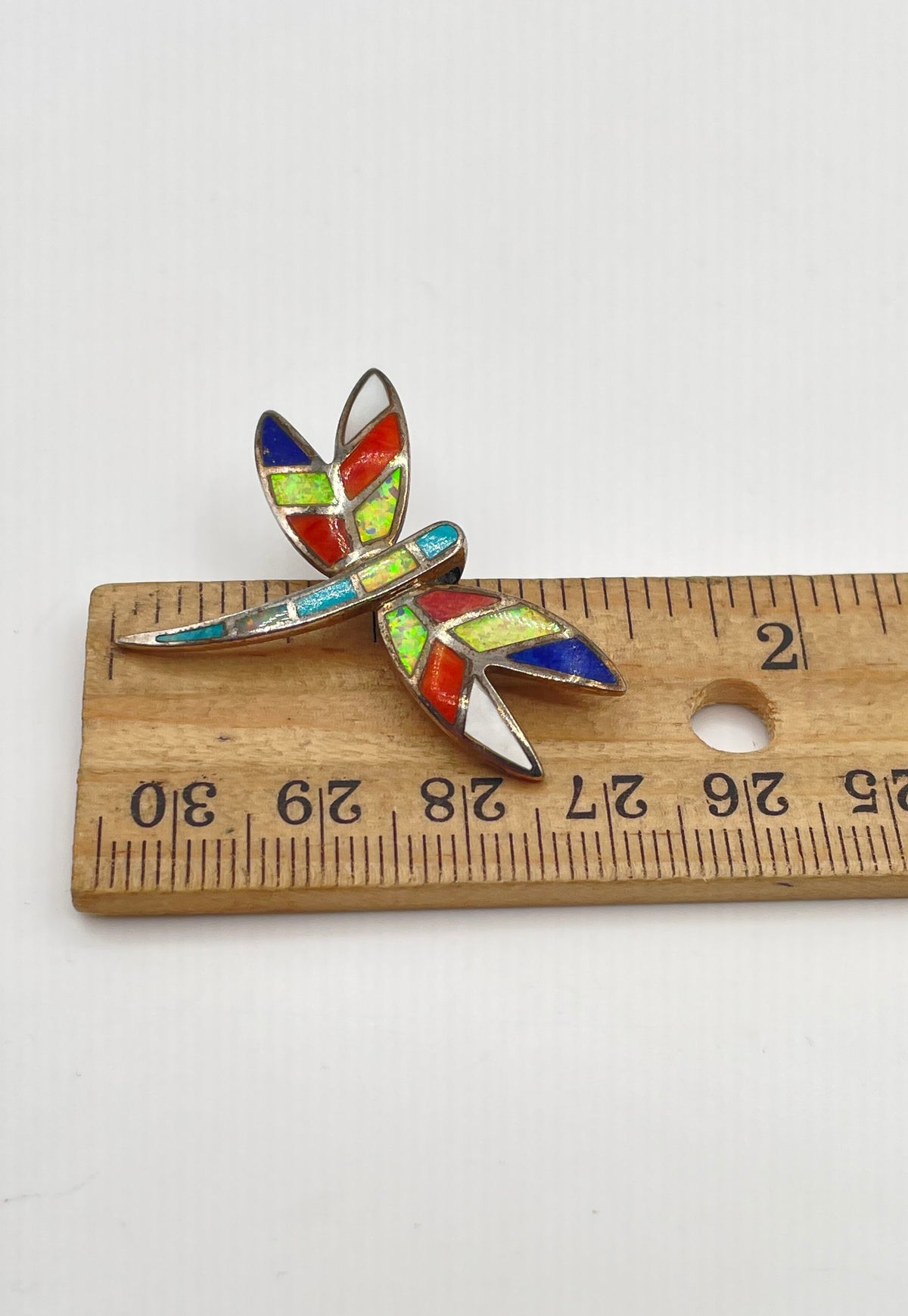 925 Sterling Silver Multicolor Stone Inlay Dragonfly Pendant 4.2g