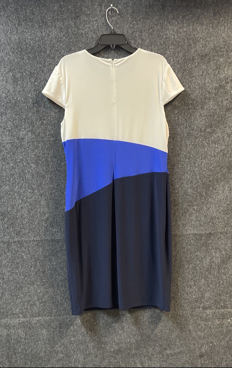 Lauren Ralph Lauren Women's Colorblock Ruched Sheath Dress White Blue Navy Sz 16