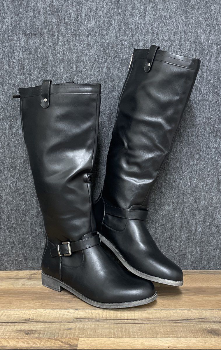 Justfab Cedar Black Tall Flat Riding Boots Full Back Zip Size 10