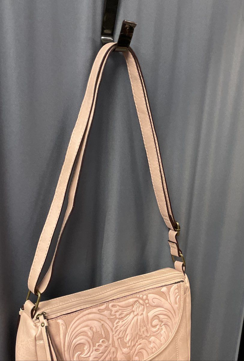 B.O.C. Born Concept Blush Pink Tooled Floral Vinyl Shoulder Bag Crossbody
