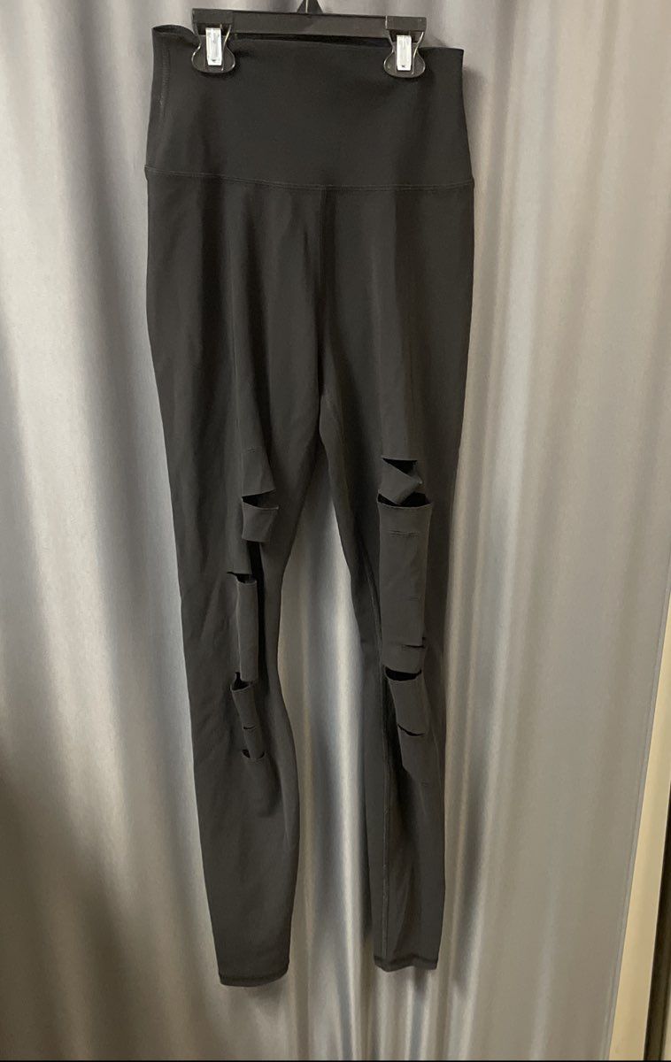 Alo Yoga Women's Black High-Waist Ripped Warrior Yoga Leggings Sz XXS