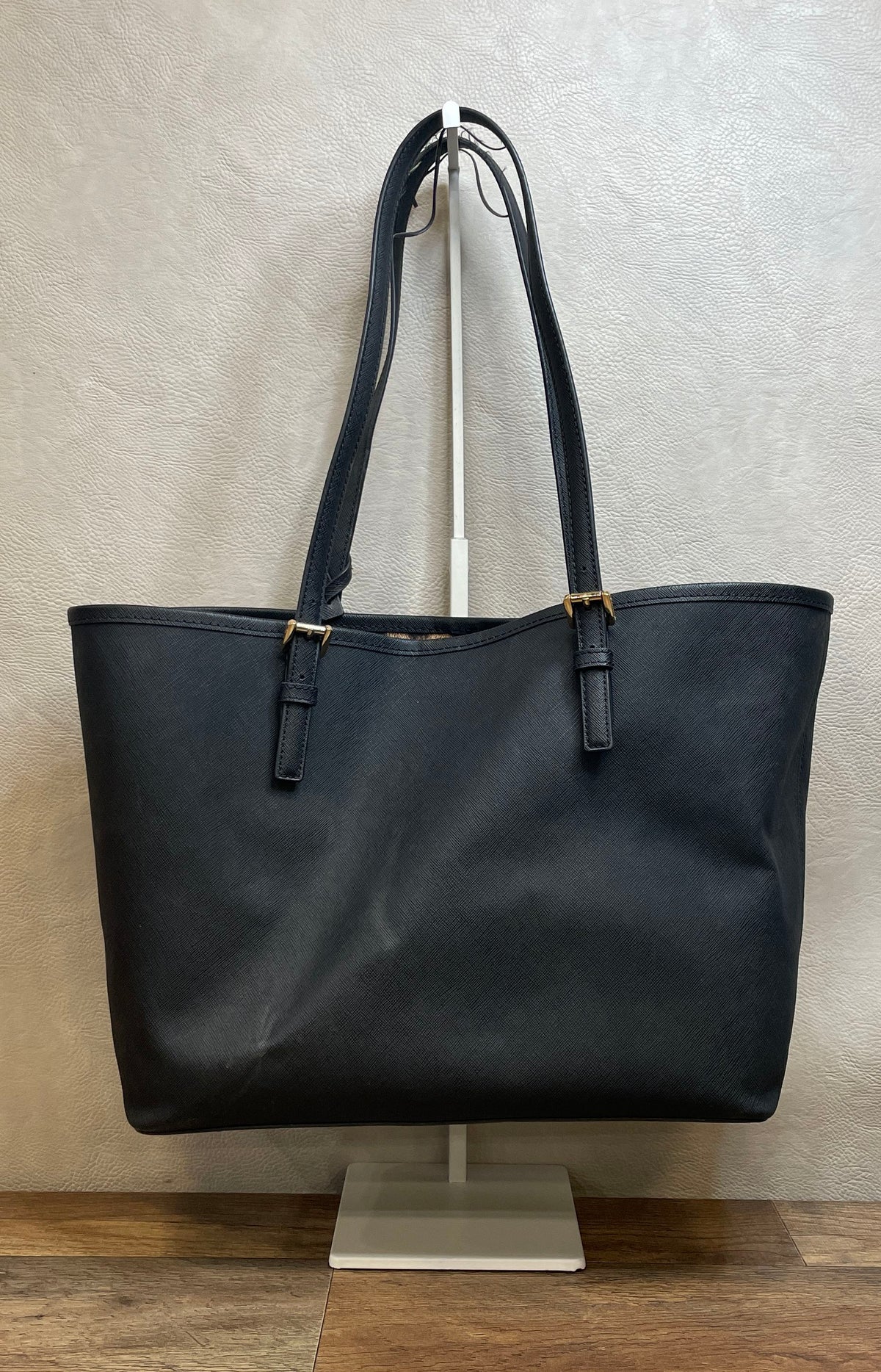 Michael Kors Black Saffiano Leather Jet Set Tote Bag Gold Hardware