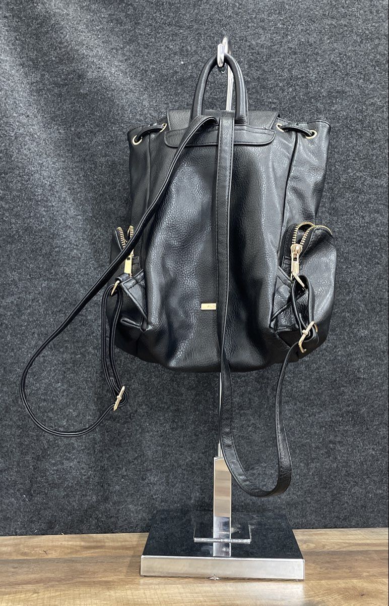 Aldo Black Leather Backpack Gold Hardware Large Pebbled Drawstring Flap