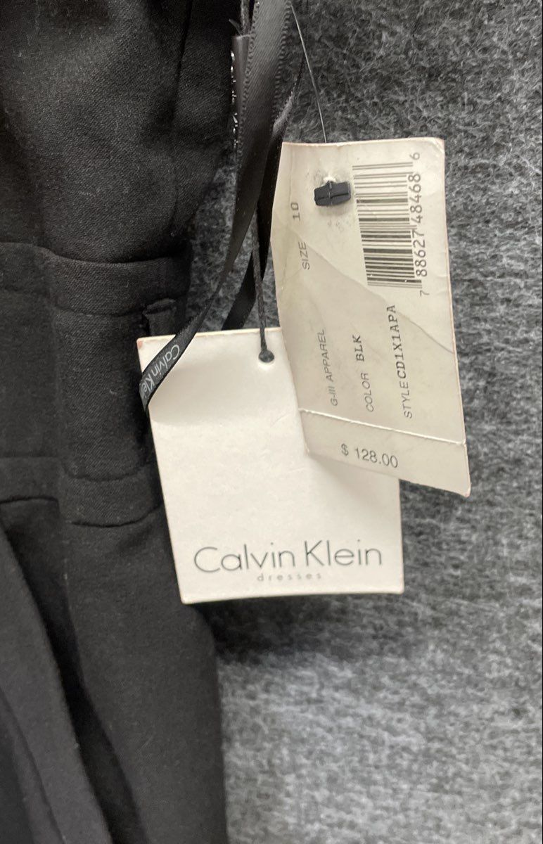 Calvin Klein Women's Black Short Sleeve Banded Waist Sheath Dress NWT Sz 10