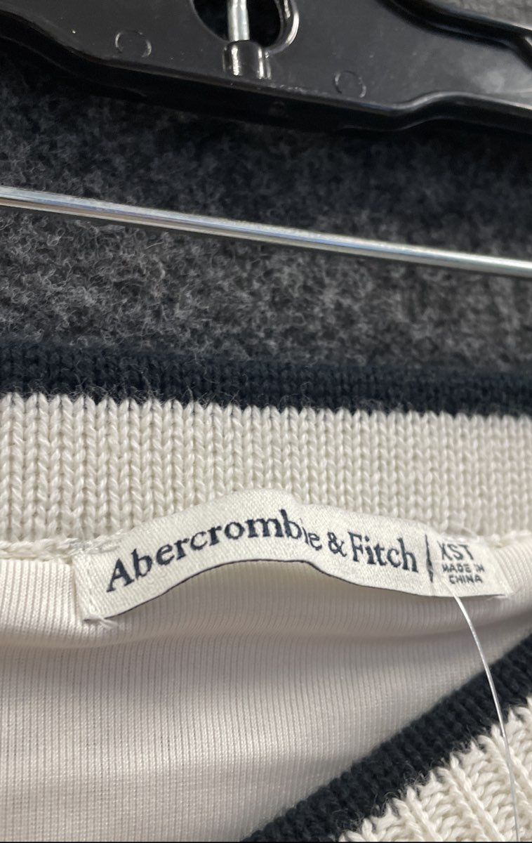 Abercrombie & Fitch Women's Crochet Knit Maxi Dress Cream Navy Stripe NWT XST