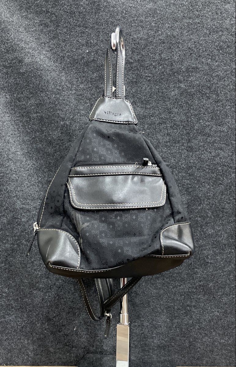 Vintage Villager Black Monogram Fabric Sling Backpack Crossbody Bag
