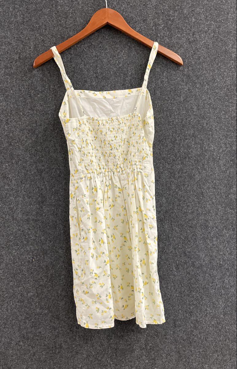 Abercrombie & Fitch Women's White Yellow Lemon Print Smocked Mini Dress Sz ST