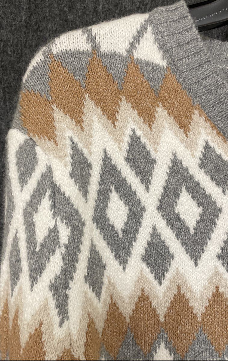 North Pole Trading Co. Men's V-Neck Sweater Gray Fair Isle Geometric Sz M