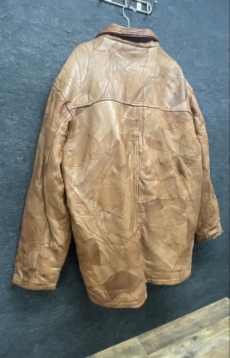 Vintage Legacy Men's Tan Patchwork Leather Full Zip Jacket Faux Fur Lined Sz 4XL