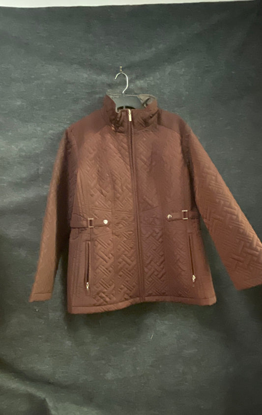 Giacca Women's Brown Quilted Basketweave Full Zip Mock Neck Jacket Sz L
