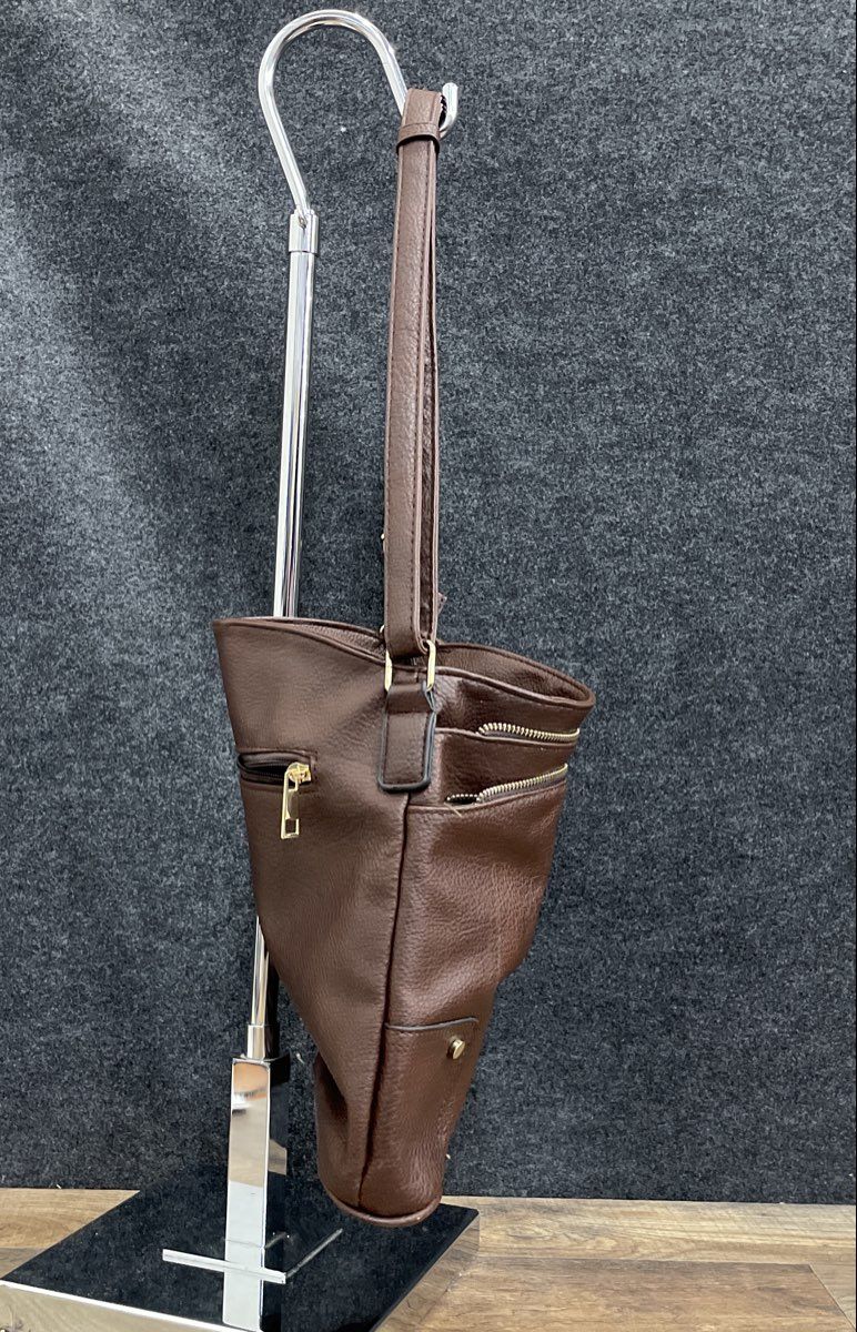 Unbranded Brown Pebbled Leather Multi-Zip Crossbody Shoulder Bag Gold Hardware