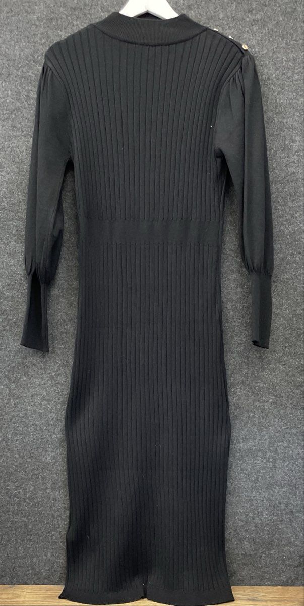 Nanette Lepore Women's Black Ribbed Knit Mock Neck Shoulder Button Dress Sz L