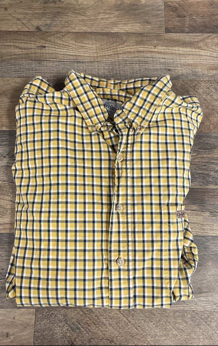 Carhartt Men's Yellow Plaid Long Sleeve Cotton Flannel Button Down Shirt Sz XL