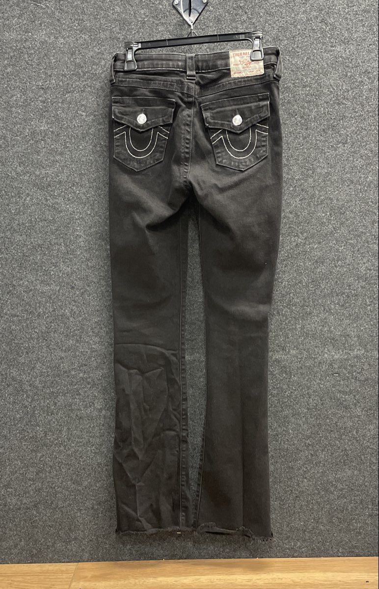 True Religion Women's Becca Mid Rise Bootcut Black Jeans Frayed Hem Sz 27
