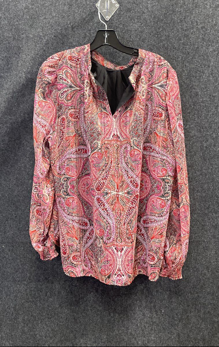 Ann Taylor Factory Women's Pink Paisley V-Neck Long Sleeve Blouse Size XXL