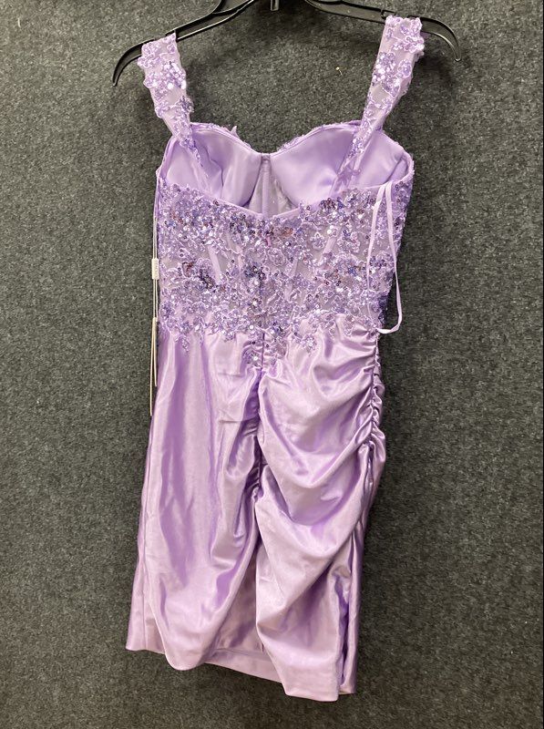Stacees Women's Lilac Sequin Lace Corset Ruched Mini Dress NWT Sz 0