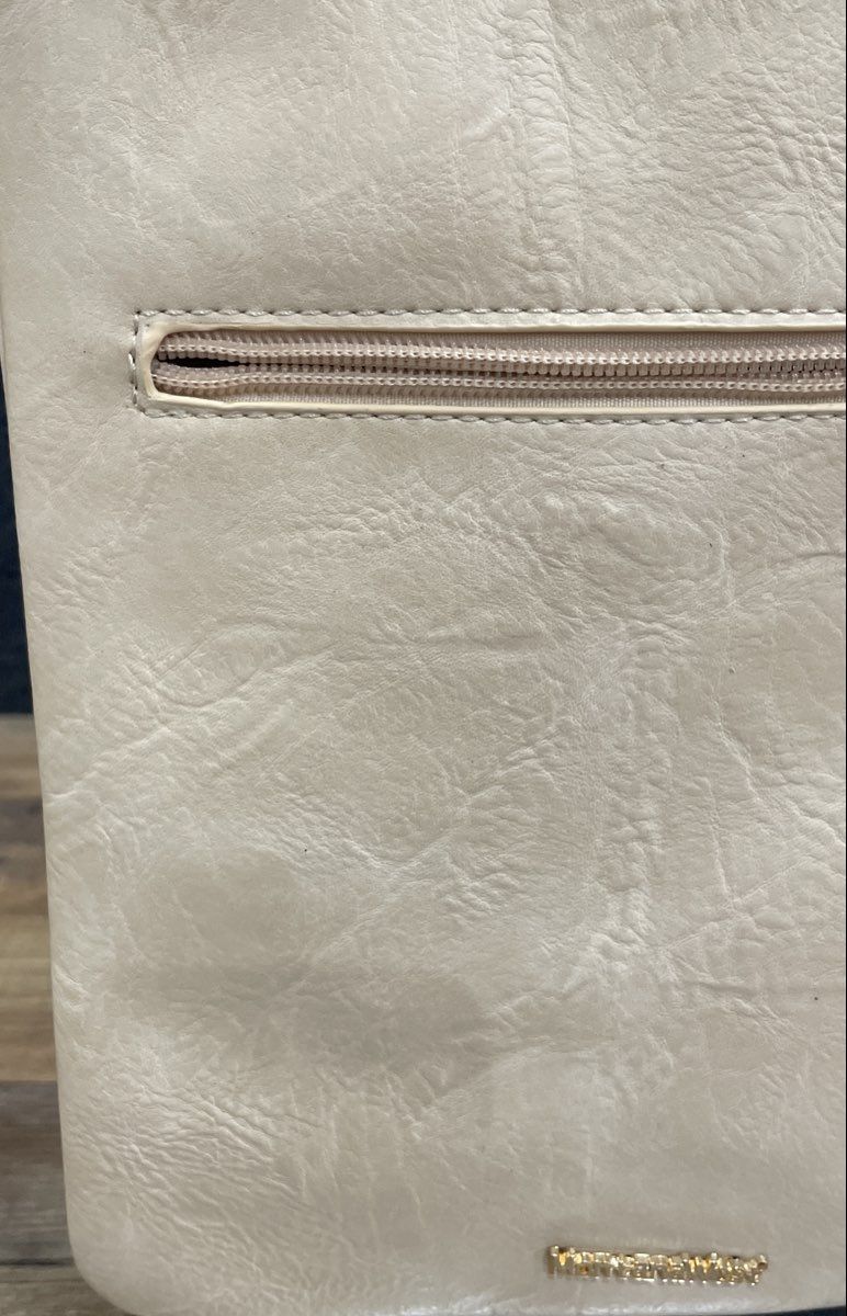 Montana West Cream Faux Leather Triple Zip Crossbody Bag Gold Hardware