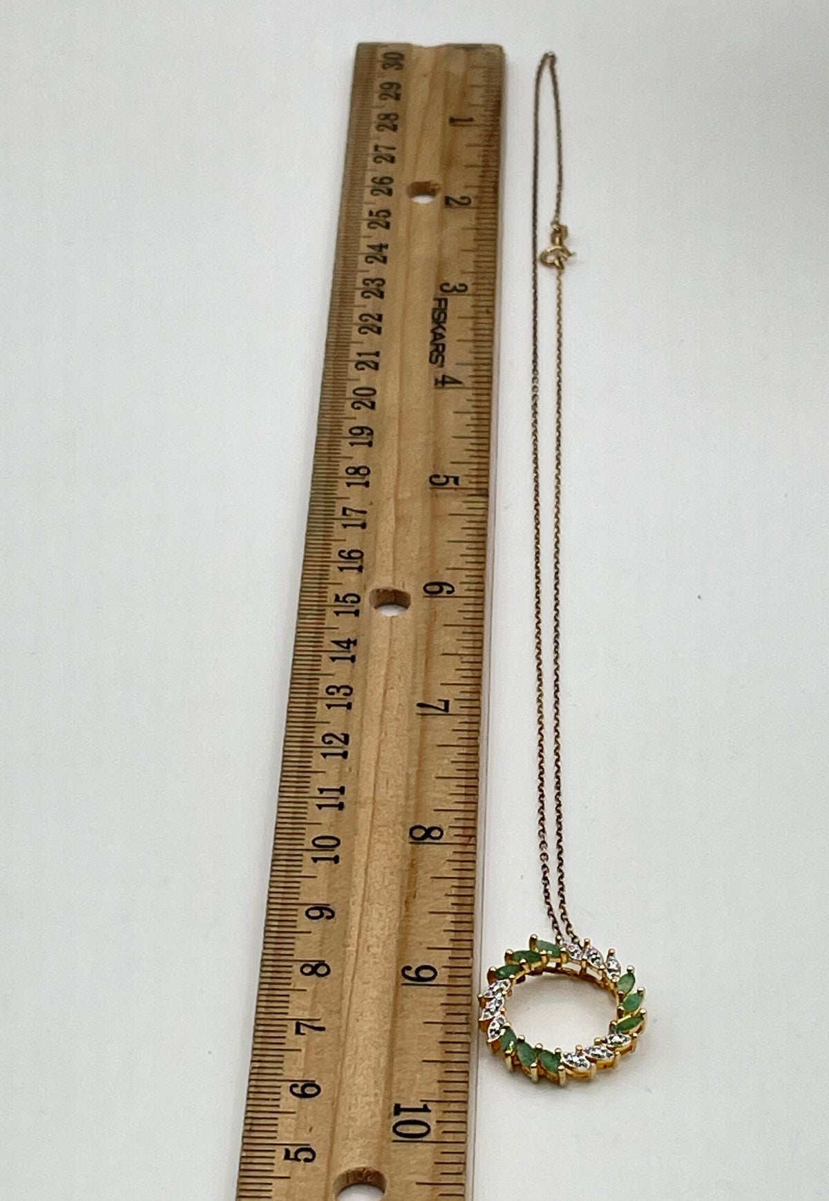 925 Sterling Silver GP Emerald Wreath Pendant W/ Low Grade (84.31) Necklace 3.2g
