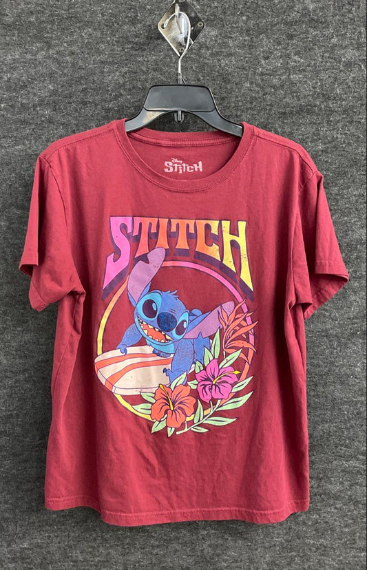 Disney Stitch Maroon Surfing Hibiscus Graphic T-Shirt Sz XL