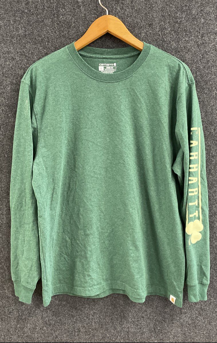 Carhartt Men's Green St. Patrick's Day Shamrock Long Sleeve Loose Fit Shirt Sz L