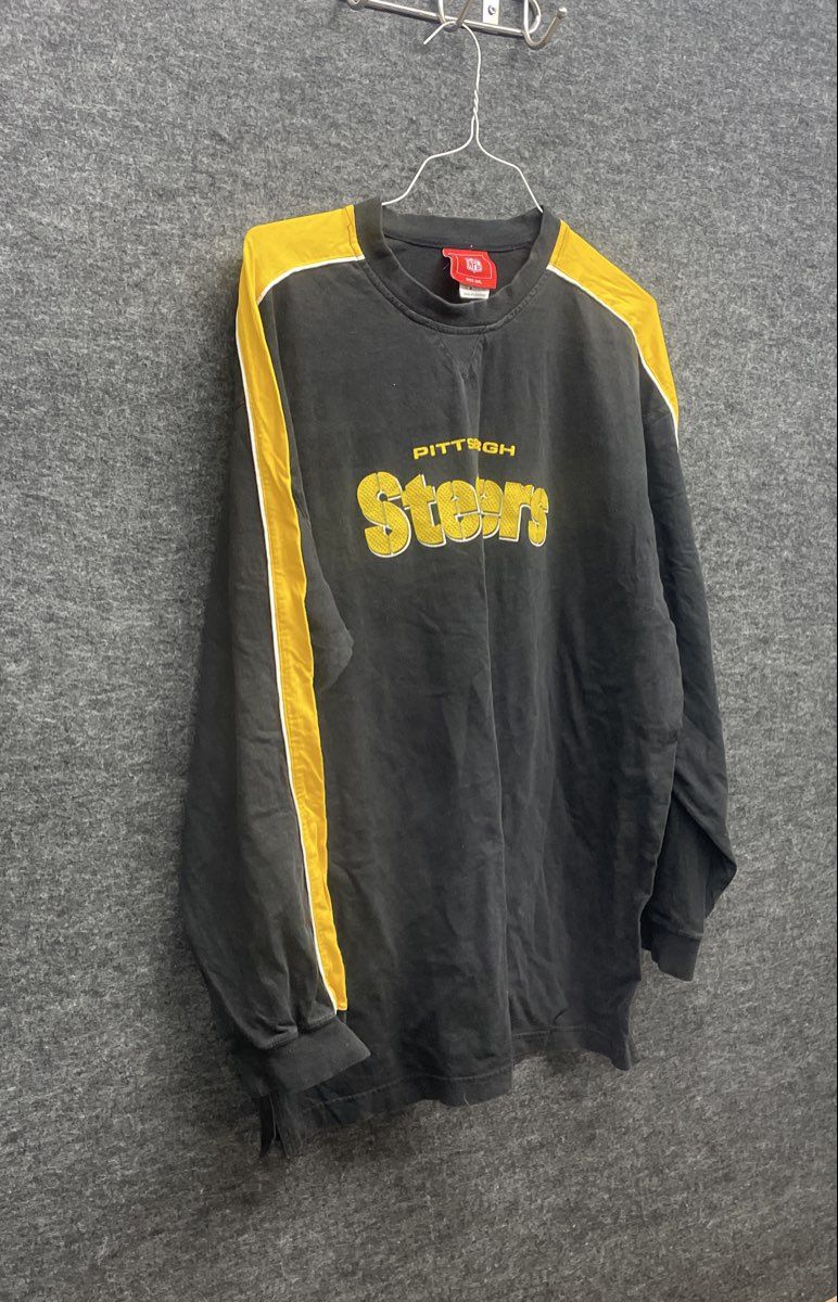 NFL Pittsburgh Steelers Men's Black Long Sleeve Striped Shirt Sz 2XL