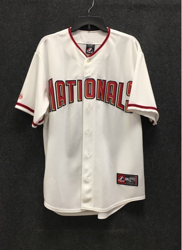 Majestic Men's Washington Nationals MLB Home Baseball Jersey White Button Up L