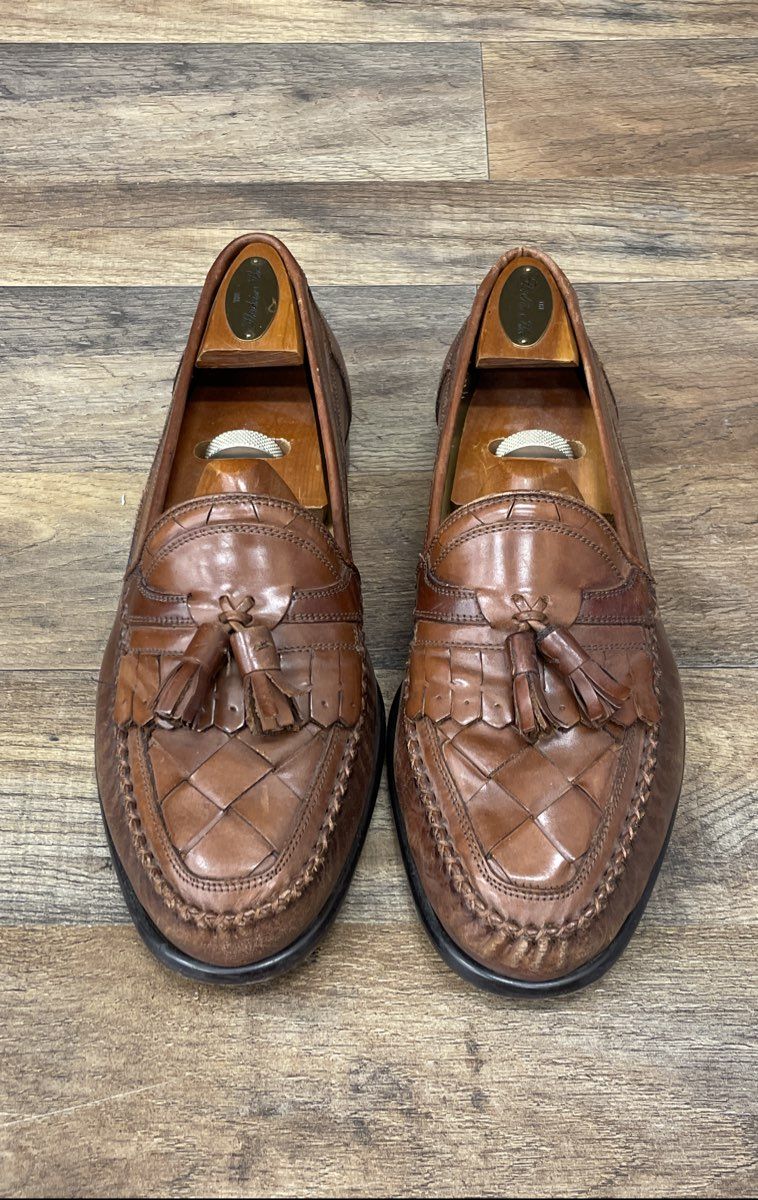 Giorgio Brutini Brown Leather Tassel Kiltie Woven Loafers Men's Size 8.5D