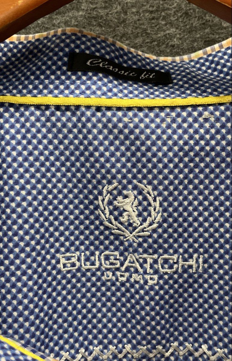 Bugatchi Uomo Men's Long Sleeve Button Up Shirt Blue White Yellow Plaid Classic