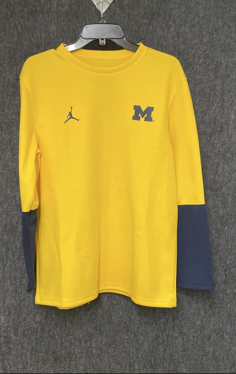 Jordan Men's Michigan Wolverines Yellow Blue Long Sleeve Performance Top Sz M