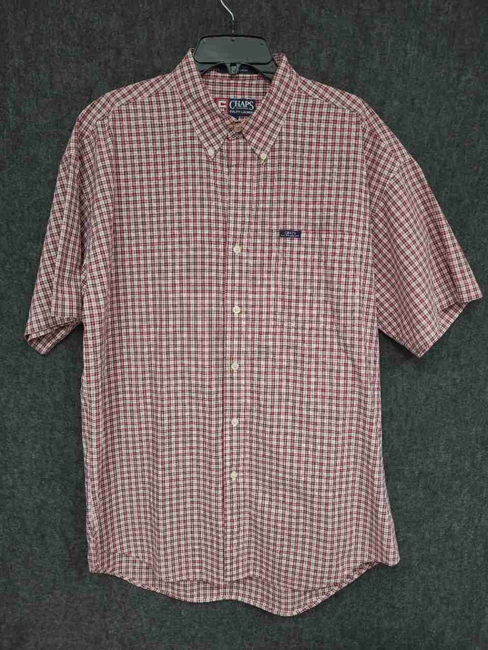 Chaps Ralph Lauren Men's Red Blue Plaid Short Sleeve Button Down Shirt Sz L