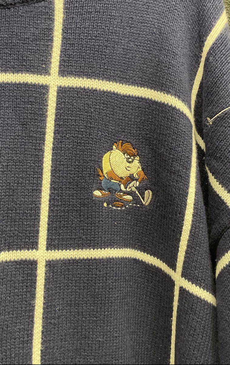 Vintage 90s Warner Bros Men's Taz Looney Tunes Golfing Sweater Blue Sz XXXL
