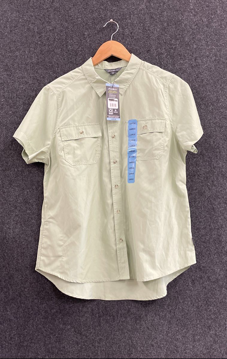 Eddie Bauer Men's Short Sleeve Adventure Shirt Sage Green Button Up Sz Large NWT