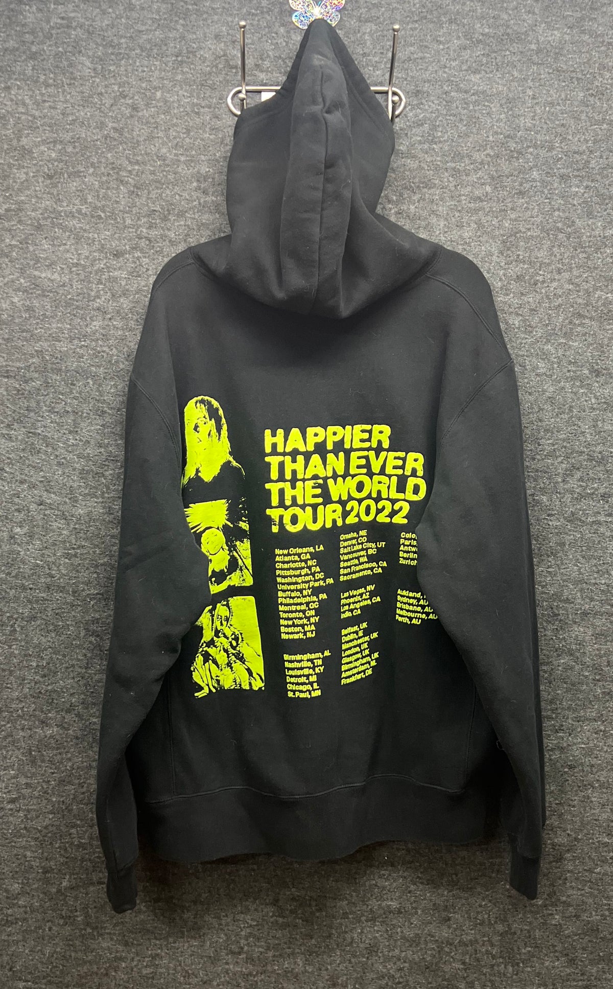 Billie Eilish Happier Than Ever World Tour 2022 Hoodie Black Neon Yellow Sz XL