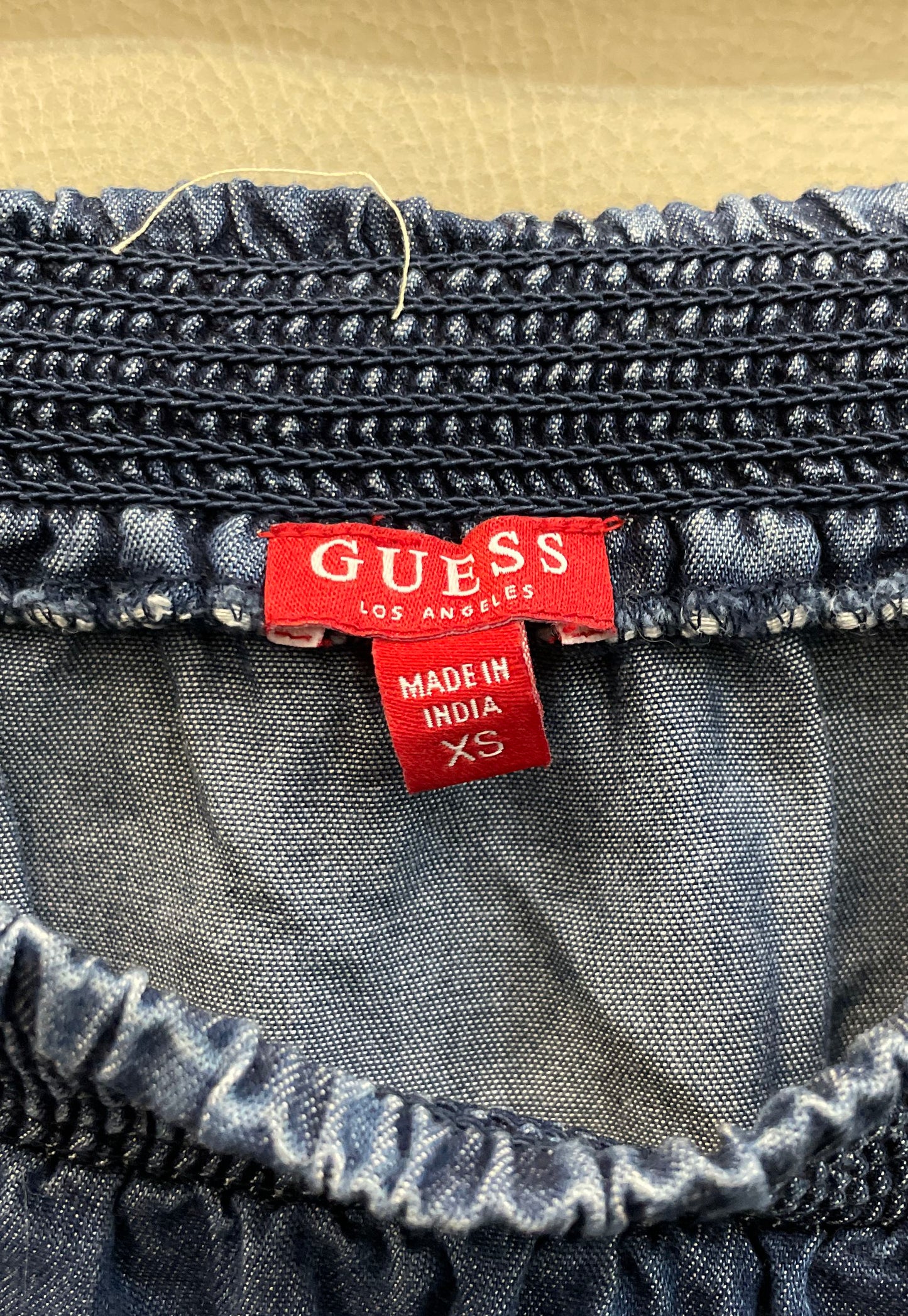 Guess Women's Blue Strapless Denim Romper Tencel Blend Elastic Waist Sz XS