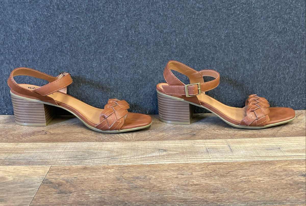 White Mountain Lyons Brown Braided Block Heel Ankle Strap Sandals Size 8.5